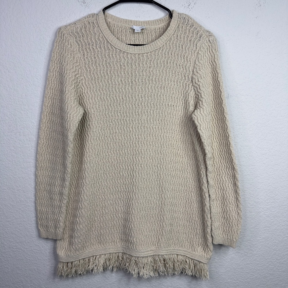 J. Jill Sweater Womens M Cream Fringe Textured Knit Boho Coastal Minimalist